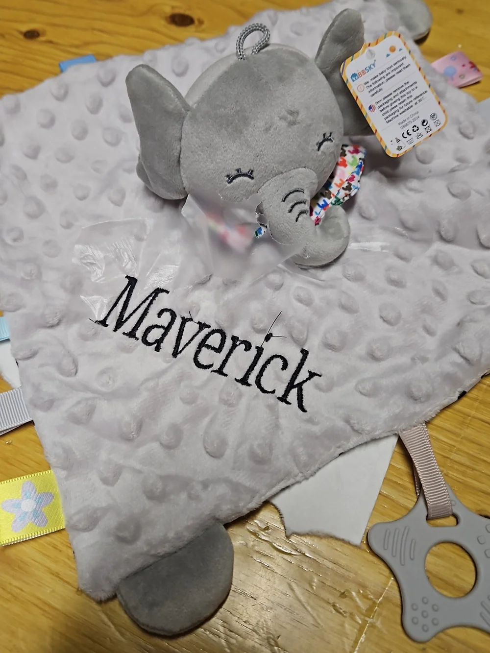 Personalized Light Gray Elephant Taggie Bib Blanket for Babies Made To Order